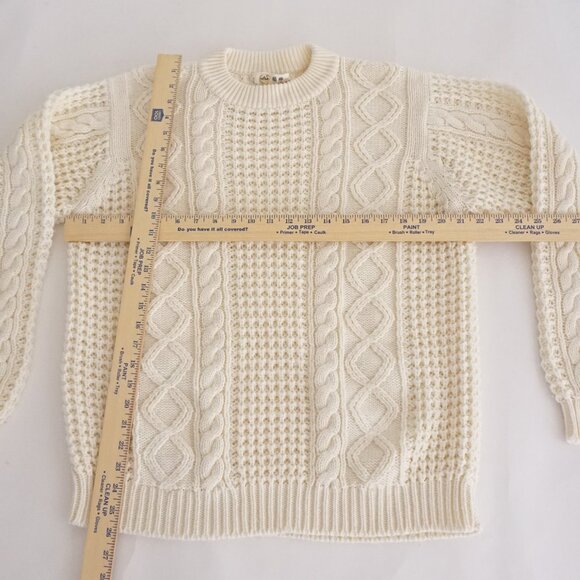 Vintage Cream Cable Knit Textured Aran Fisherman Sweater Cotton Blend XL - Picture 3 of 9